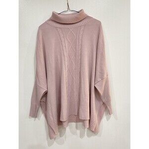 Mer Sea Womens Sweater Oversized Boxy Side Slit Turtleneck Pink One Size